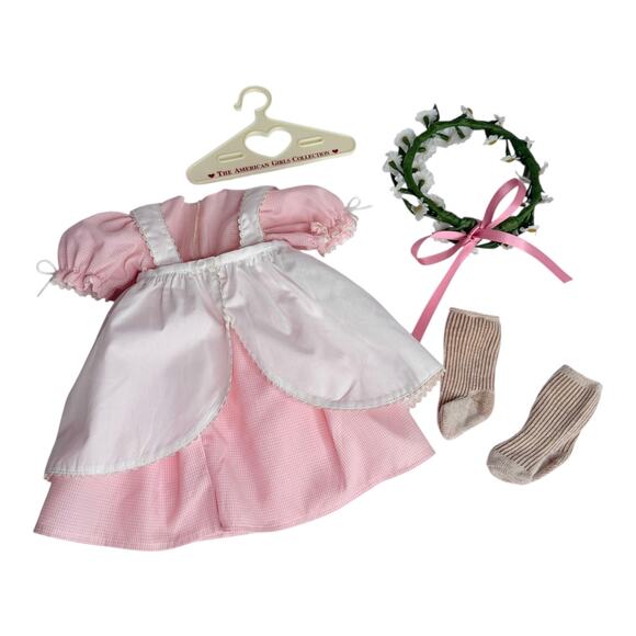 American Girl Kirsten Birthday Outfit Pleasant Co Doll Dress Apron Socks Wreath - Picture 2 of 11